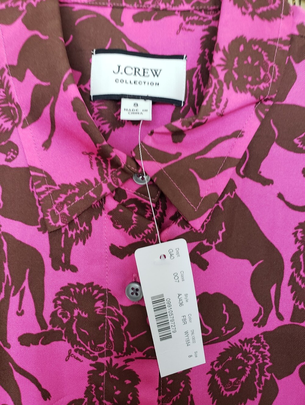 J. Crew Collection Silk Shirt Sleepy Lions - Picture 6 of 6